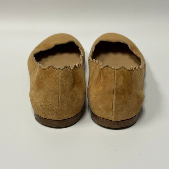 Chloé Women's Lauren Scalloped Suede Leather Camel Tan Ballet Flats Size 37 - Picture 5 of 9